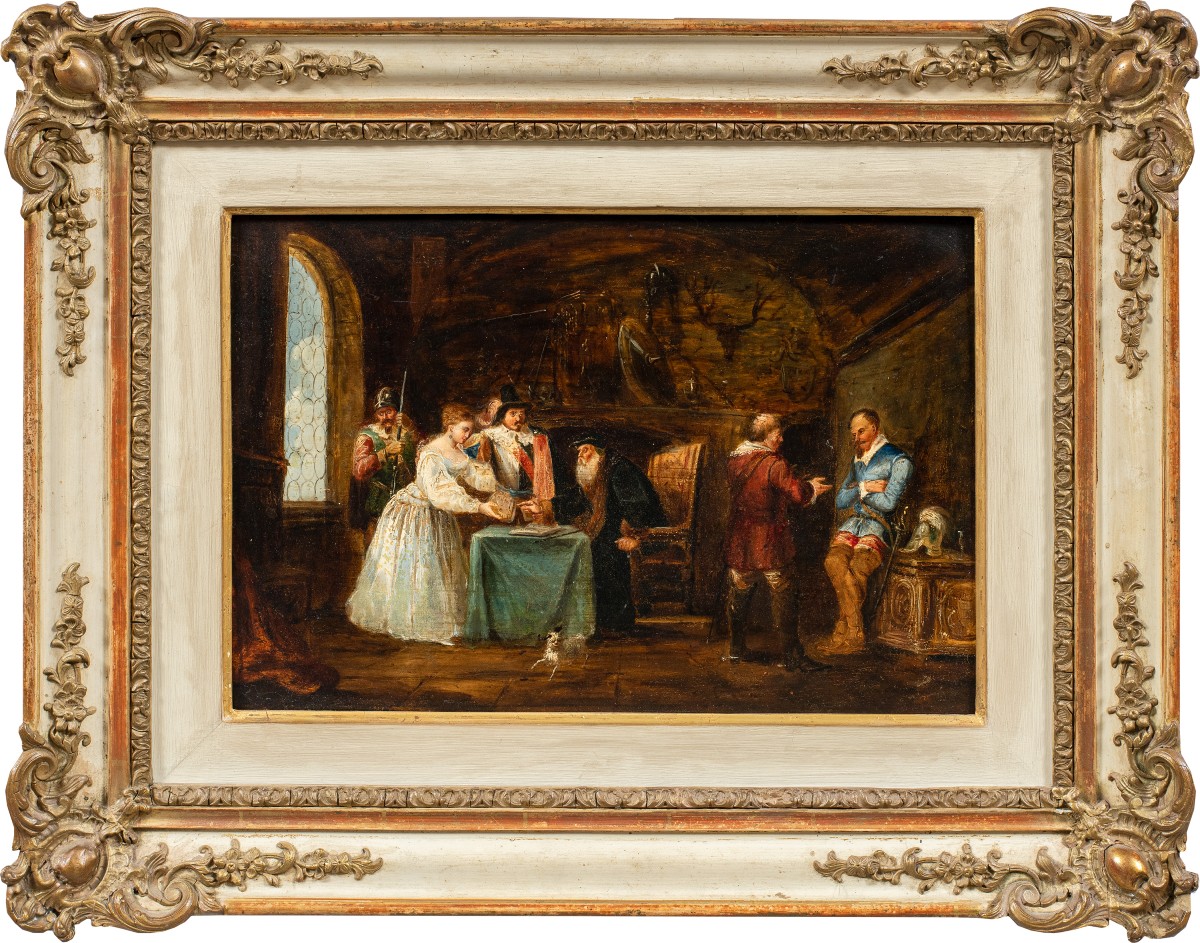 Italian Painter (19th Century) - Interior With Figures In Seventeenth-century Costume.