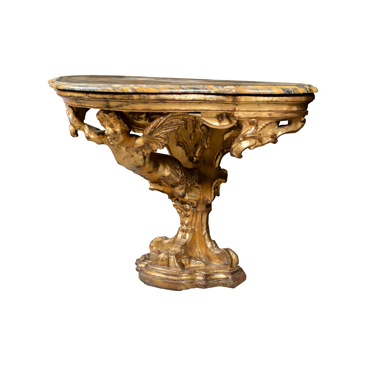 Consolle In Carved And Gilded Wood With Marble Top - Florence, 17th–18th Century.-photo-2