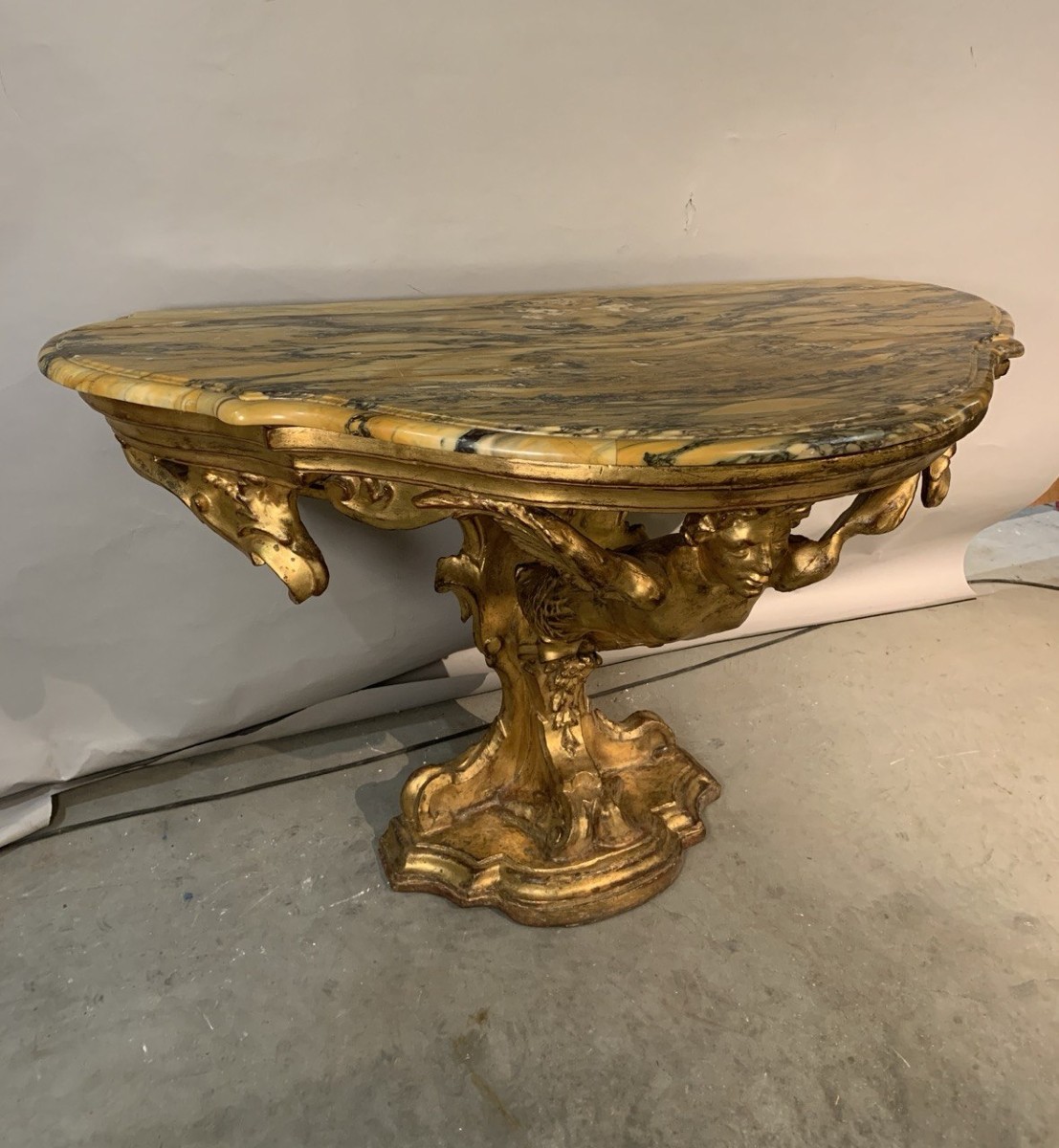 Consolle In Carved And Gilded Wood With Marble Top - Florence, 17th–18th Century.-photo-1