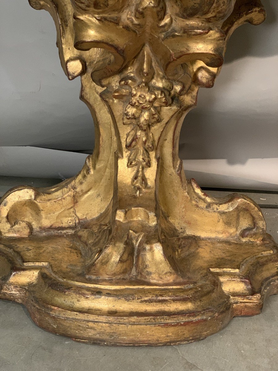 Consolle In Carved And Gilded Wood With Marble Top - Florence, 17th–18th Century.-photo-2