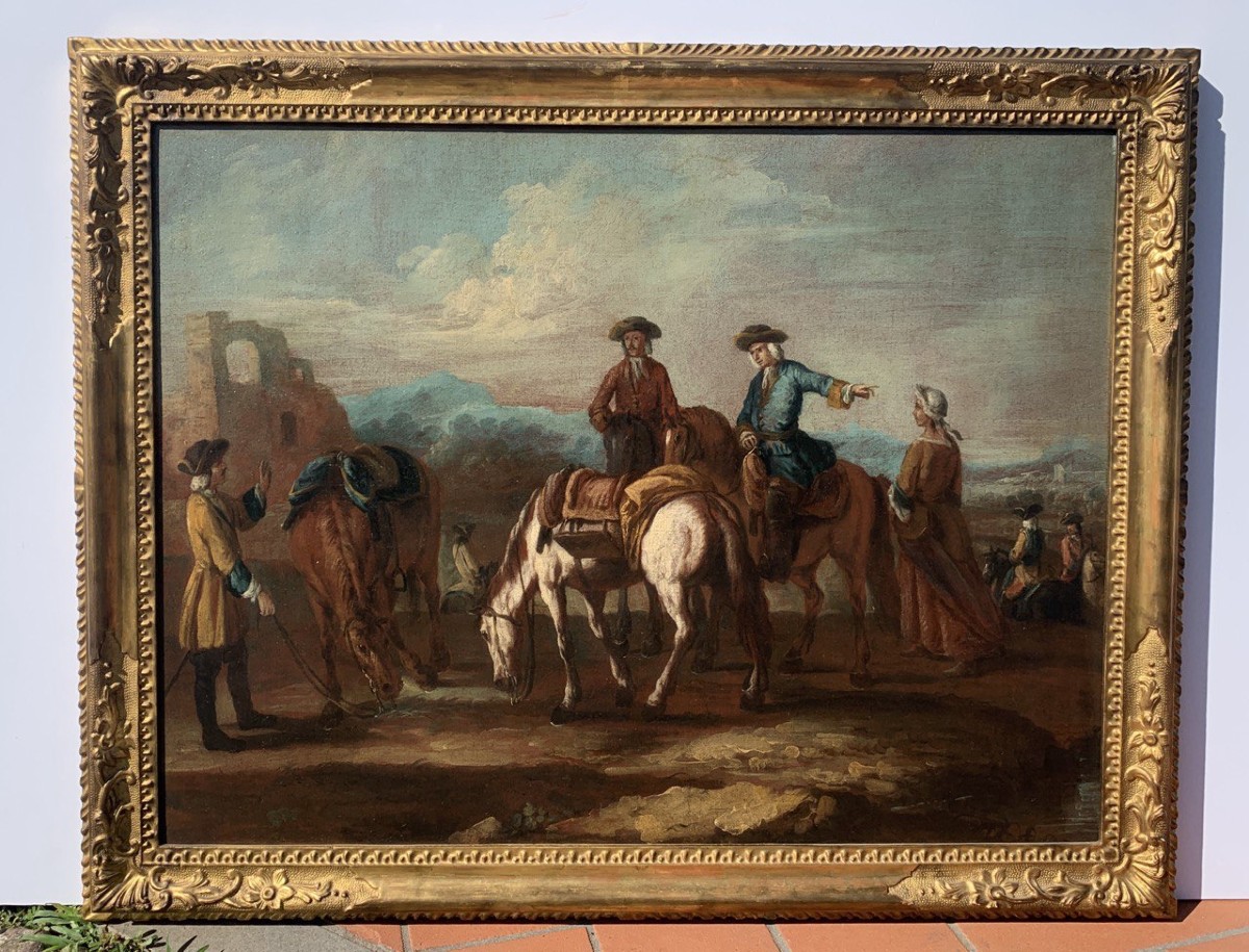 Giuseppe Zais (Forno di Canale 1709 - Trévise 1784) - Paysage avec cavaliers au repos.-photo-4