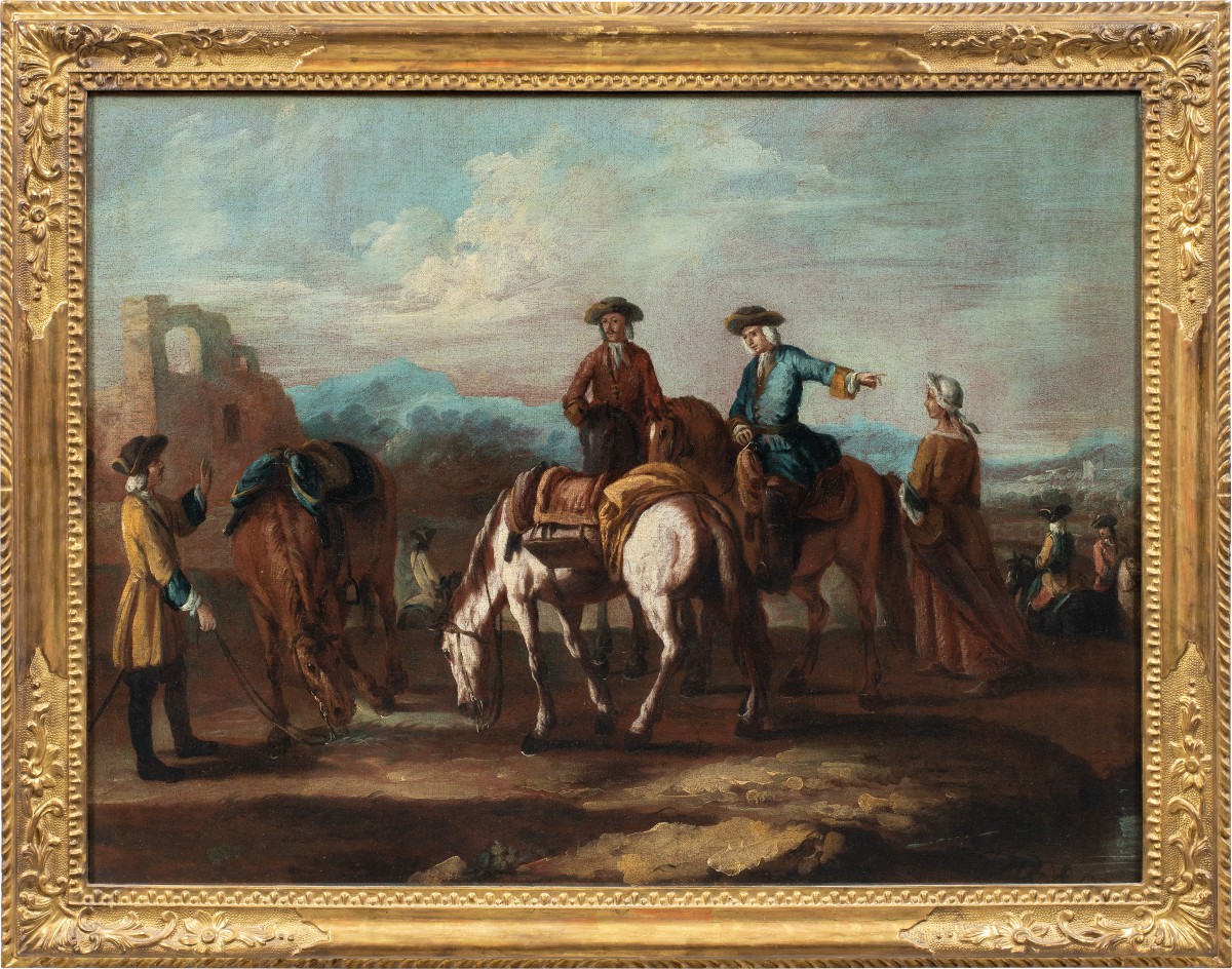 Giuseppe Zais (Forno di Canale 1709 - Trévise 1784) - Paysage avec cavaliers au repos.