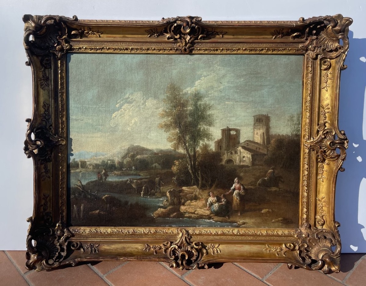 Giuseppe Zais (forno Di Canale 1709 - Treviso 1784) - Landscape With Shepherdesses.-photo-1
