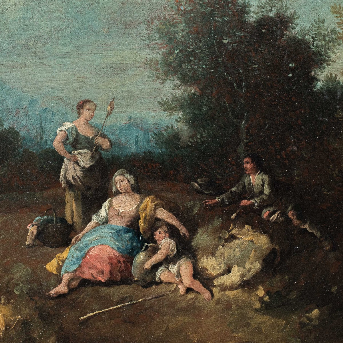 Giuseppe Zais (Forno di Canale 1709 - Trévise 1784) - Paysage avec bergers et fileuse.-photo-2