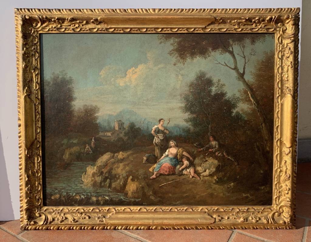 Giuseppe Zais (Forno di Canale 1709 - Trévise 1784) - Paysage avec bergers et fileuse.-photo-4