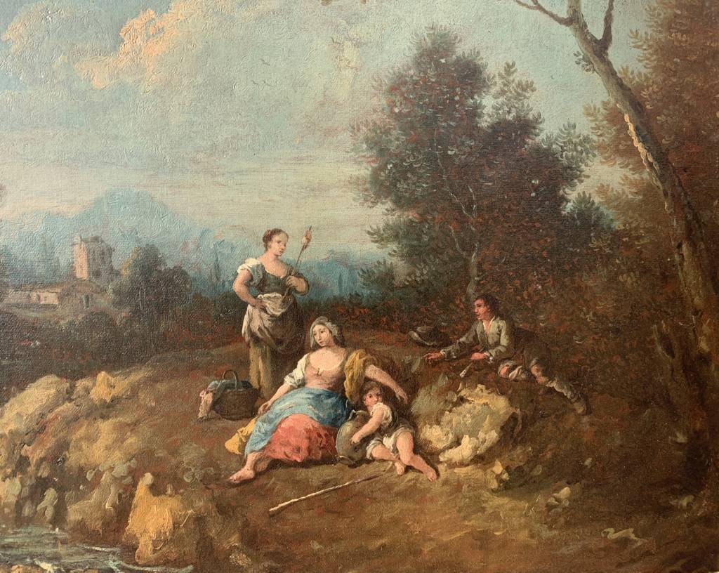 Giuseppe Zais (Forno di Canale 1709 - Trévise 1784) - Paysage avec bergers et fileuse.-photo-1