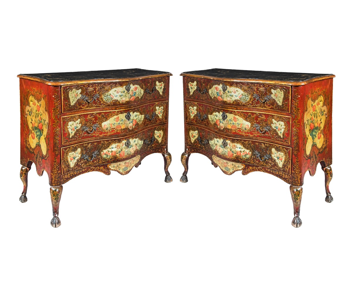 Pair Of Chests Of Drawers Made Of Carved, Lacquered, And Painted Wood. Sicily, 18th Century.-photo-2