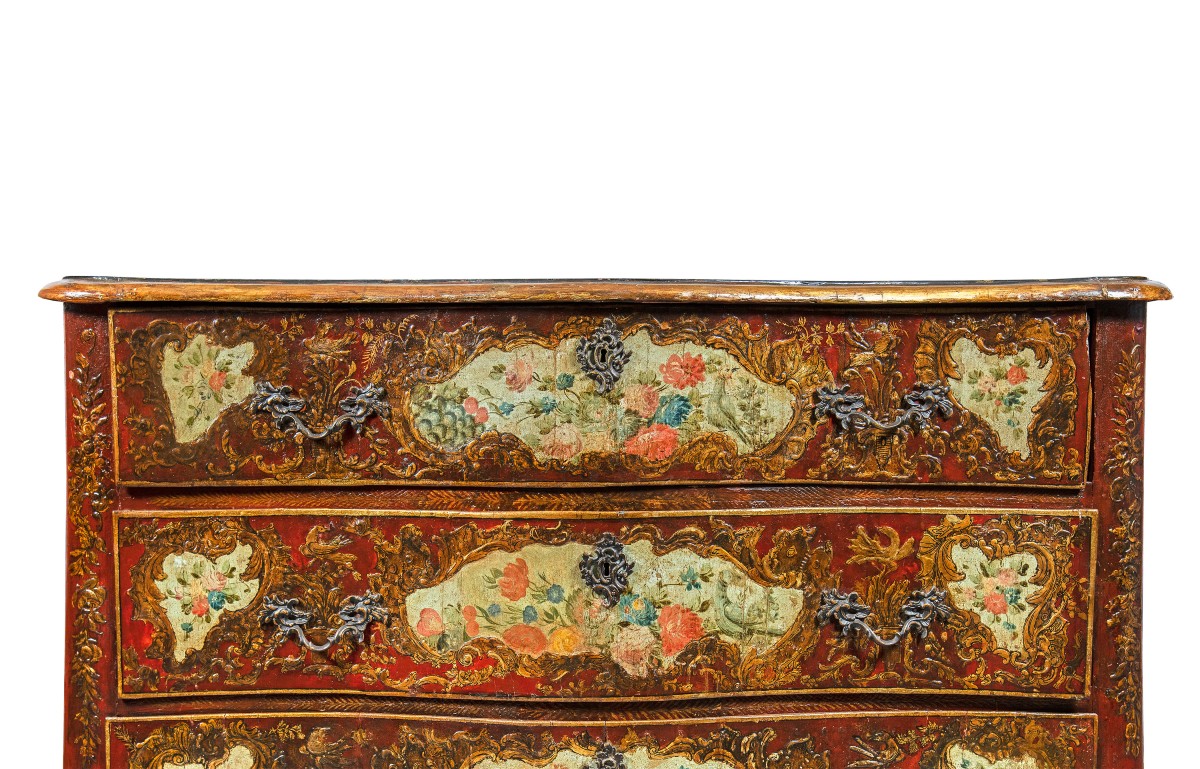 Pair Of Chests Of Drawers Made Of Carved, Lacquered, And Painted Wood. Sicily, 18th Century.-photo-1