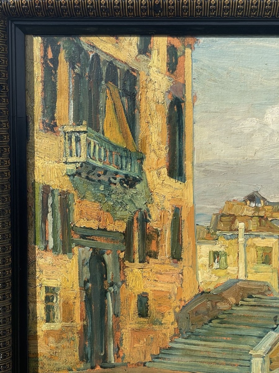 Venetian Painter (early 20th Century) - Venetian Canal With Bridge And Gothic Palace.-photo-1