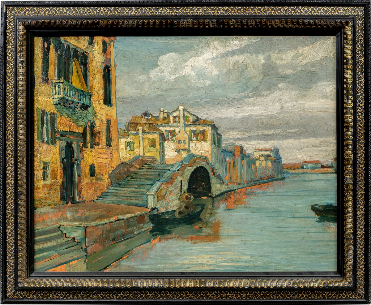 Venetian Painter (early 20th Century) - Venetian Canal With Bridge And Gothic Palace.