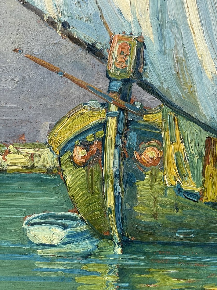 E. Scattolini (venice, Early 20th Century) - Bragozzi With Raised Sails On The Lagoon.-photo-1