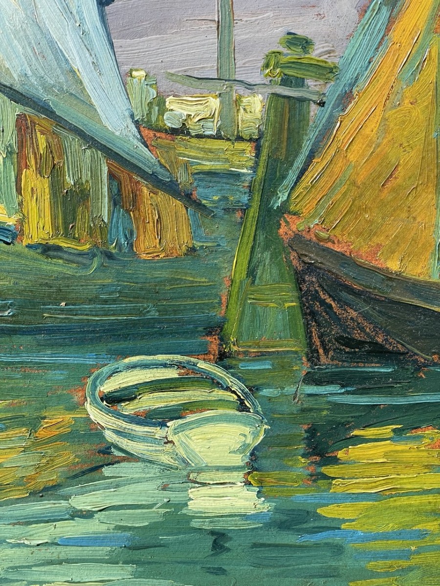 E. Scattolini (venice, Early 20th Century) - Bragozzi With Raised Sails On The Lagoon.-photo-2