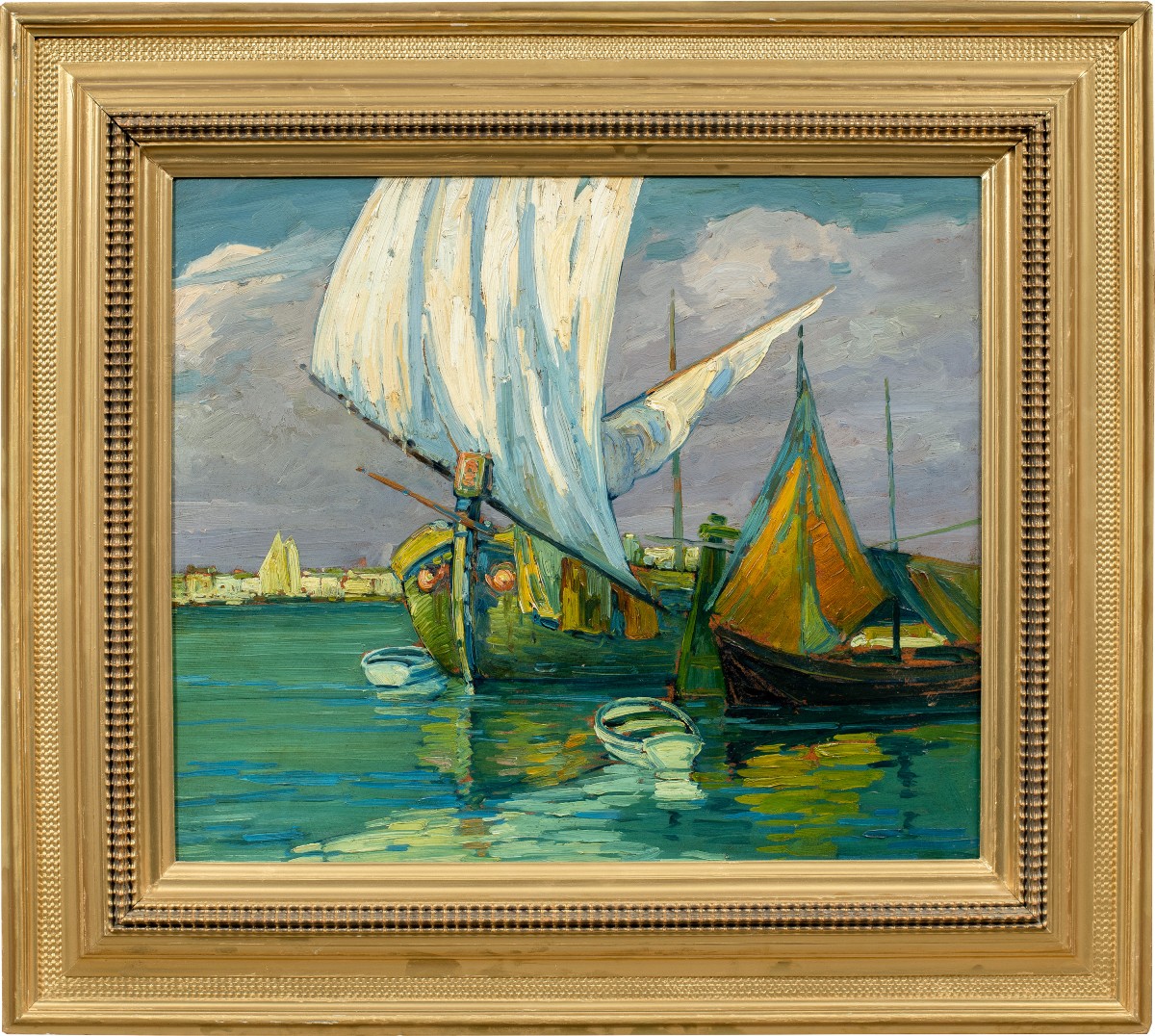 E. Scattolini (venice, Early 20th Century) - Bragozzi With Raised Sails On The Lagoon.