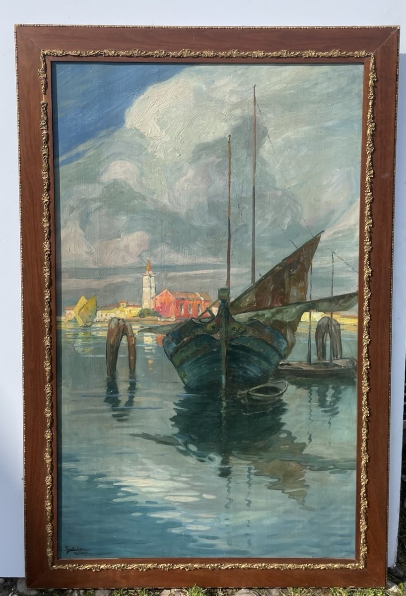 E. Scattolini (venice, Early 20th Century) - Fishing Boats On The Lagoon With A View Of Burano.-photo-1