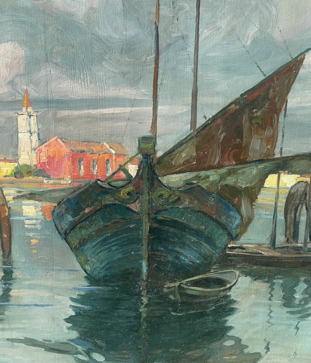 E. Scattolini (venice, Early 20th Century) - Fishing Boats On The Lagoon With A View Of Burano.-photo-2