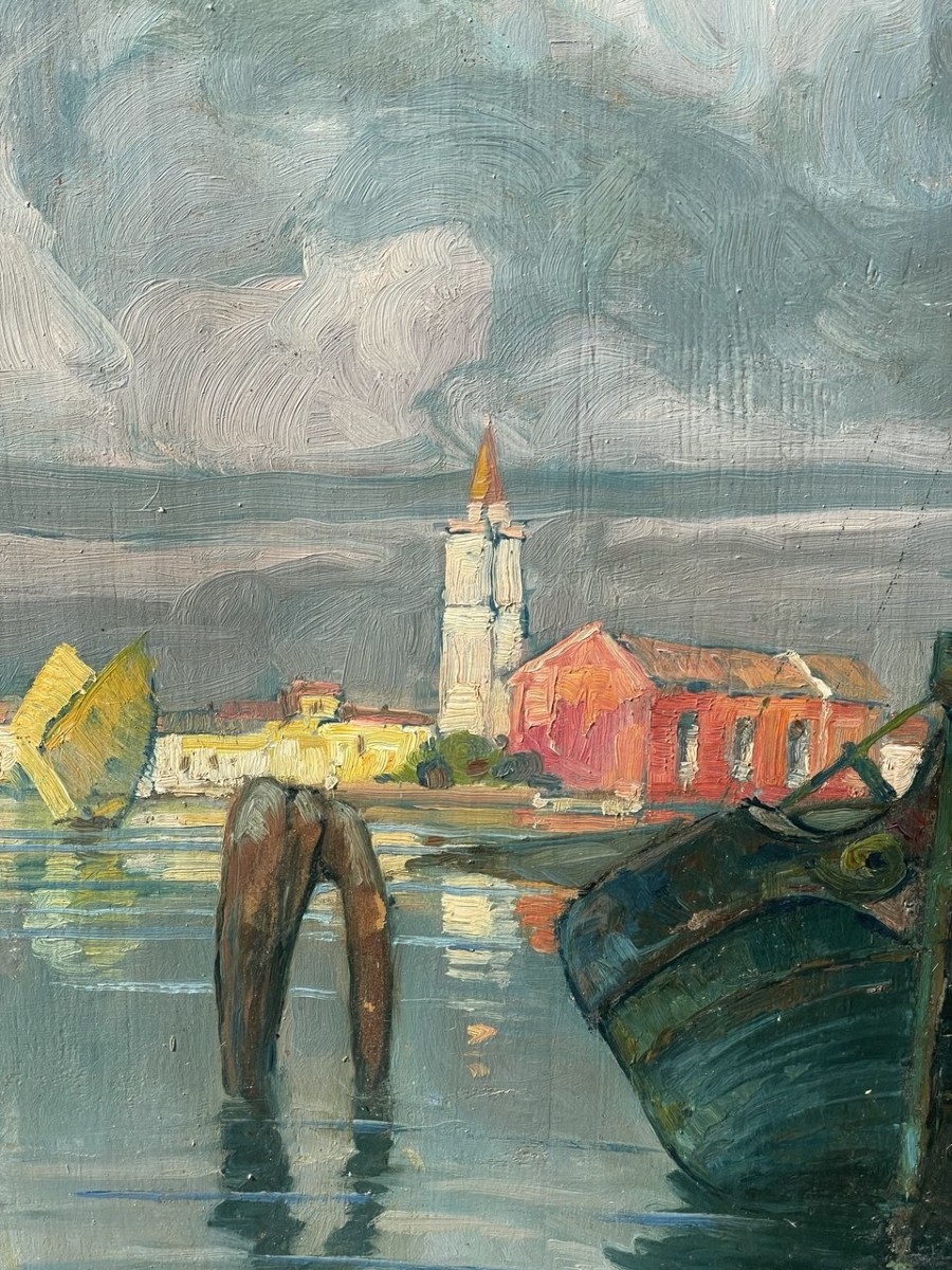 E. Scattolini (venice, Early 20th Century) - Fishing Boats On The Lagoon With A View Of Burano.-photo-3