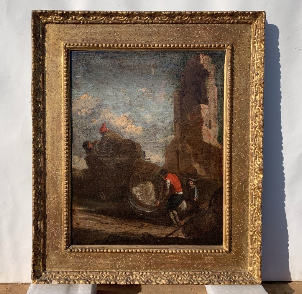 Peintre romain (XVIIIe siècle) - Paysage avec voyageurs.-photo-4