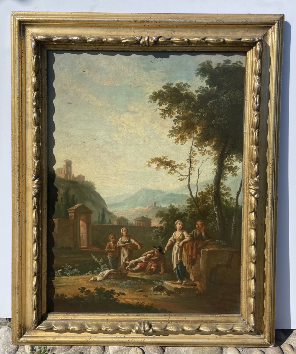 Jean-Baptiste Caudot (Nancy 1682 - Nancy 1757) - Paysage arcadien avec personnages au repos.-photo-4