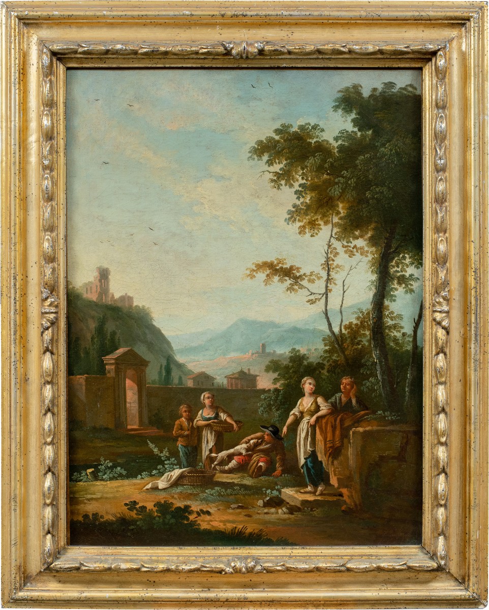 Jean-Baptiste Caudot (Nancy 1682 - Nancy 1757) - Paysage arcadien avec personnages au repos.