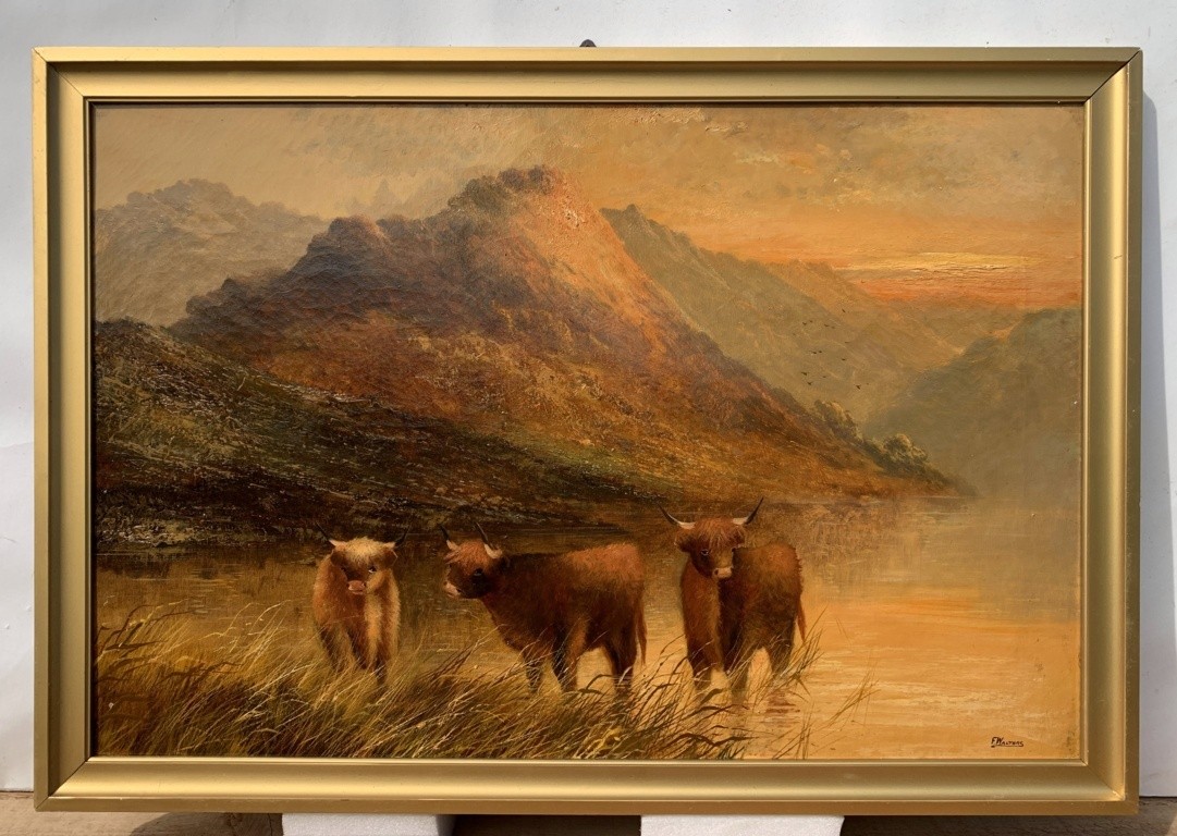 Frank Walters (british, Late 19th Century) - Highland Cattle At Sunset.-photo-4