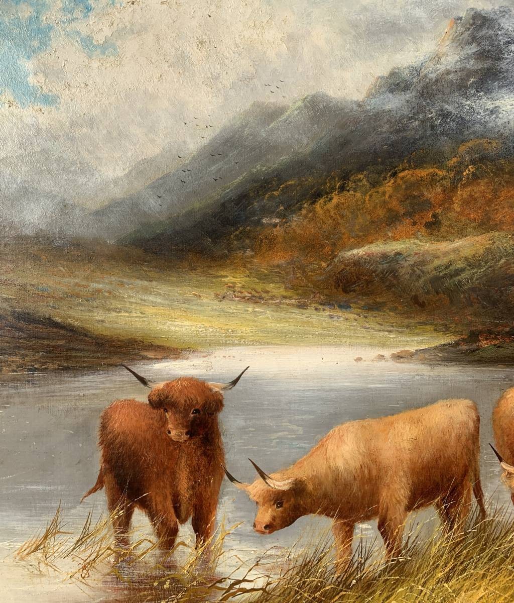 Frank Walters (british, Late 19th Century) - Highland Cattle On The Lakeshore.-photo-1