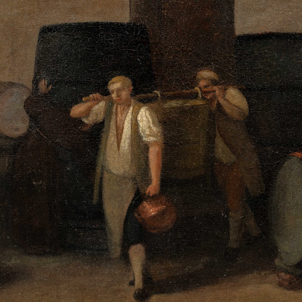 Peintre italien (XVIIIe siècle) - Intérieur d'une cave pendant les vendanges.-photo-2