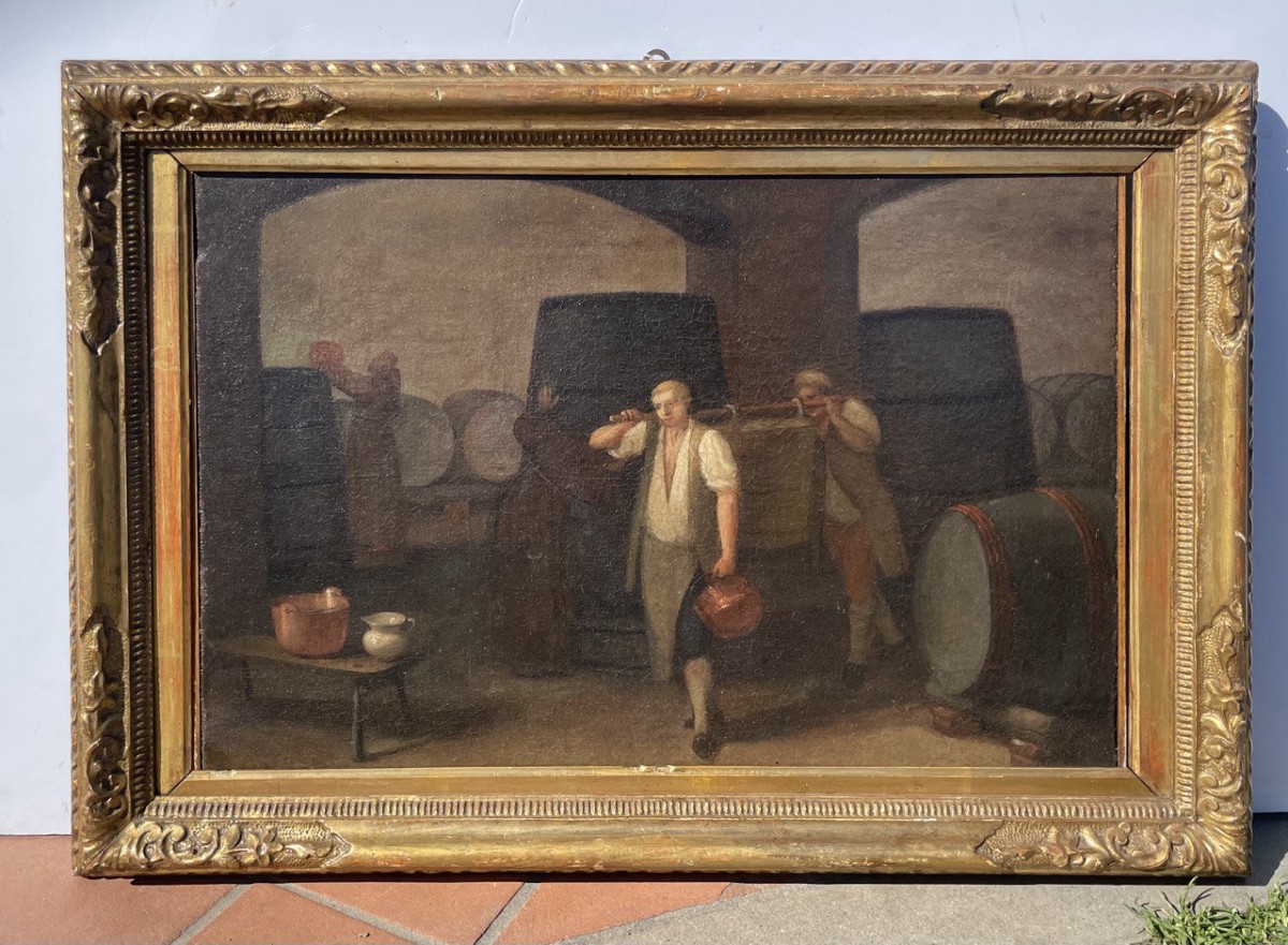 Peintre italien (XVIIIe siècle) - Intérieur d'une cave pendant les vendanges.-photo-4