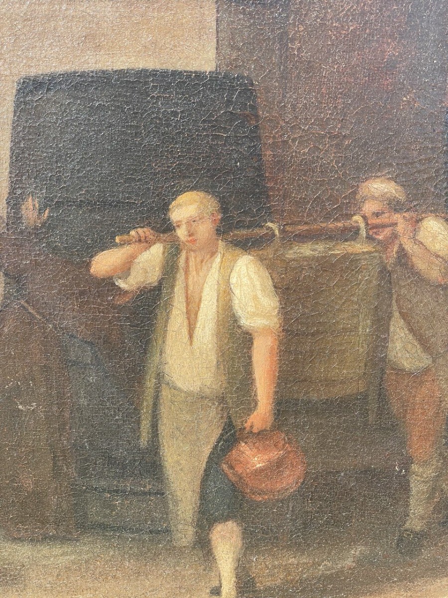 Peintre italien (XVIIIe siècle) - Intérieur d'une cave pendant les vendanges.-photo-1