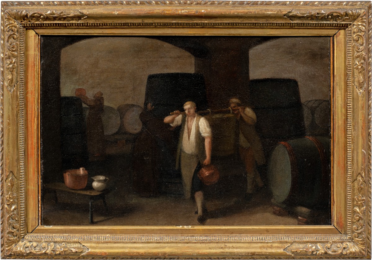 Peintre italien (XVIIIe siècle) - Intérieur d'une cave pendant les vendanges.