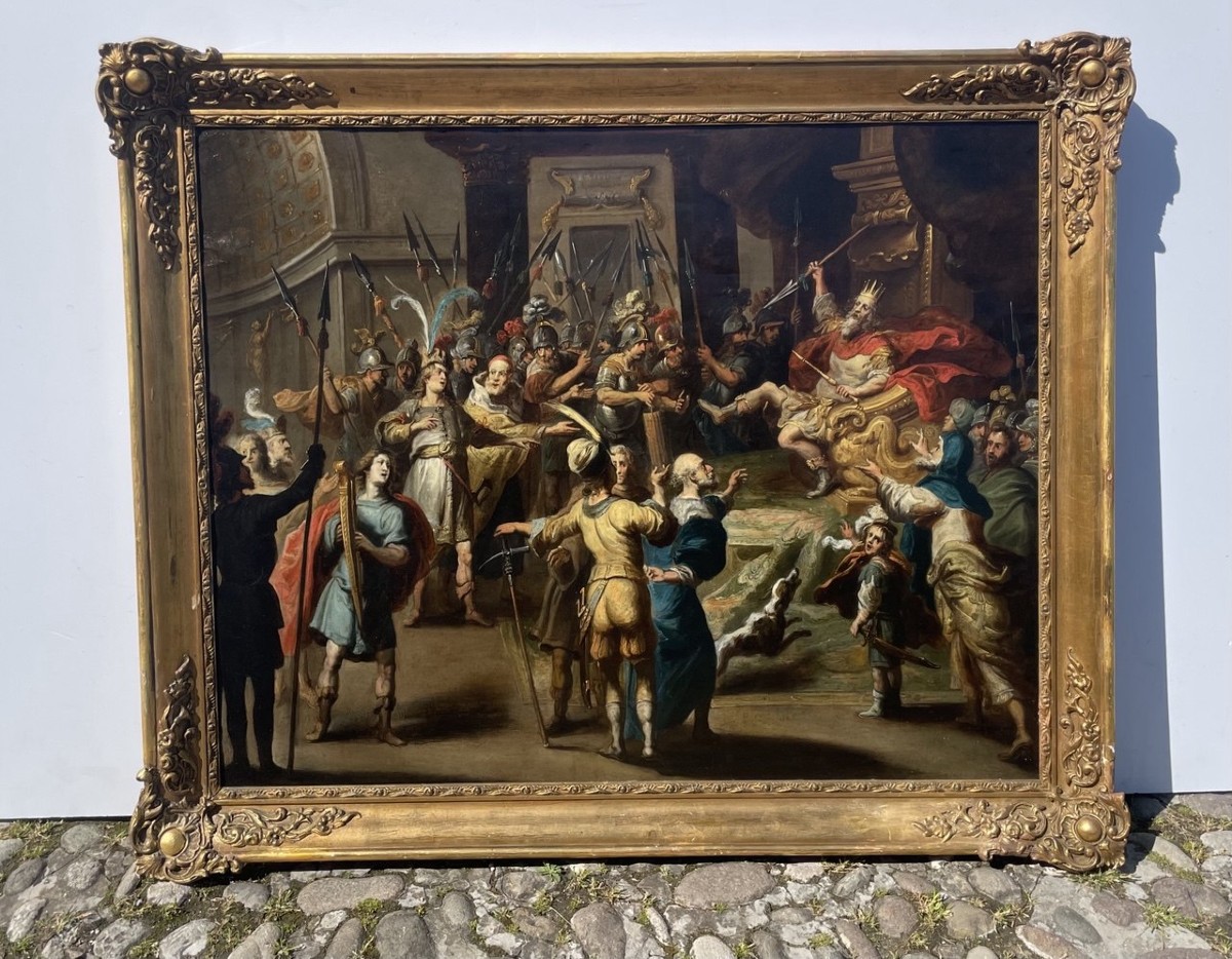 Pauwels Casteels (antwerp C.1625 - 1697) - David Before King Saul.-photo-1