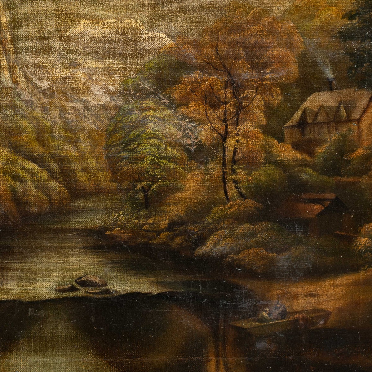 Northern European Painter (19th-20th Century) - River Landscape With Rocks And Farmhouse.-photo-2