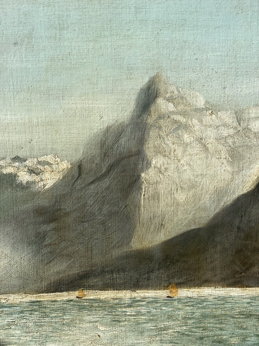 British Painter (19th - 20th Century) - Alpine Lake Landscape With Boathouse.-photo-2