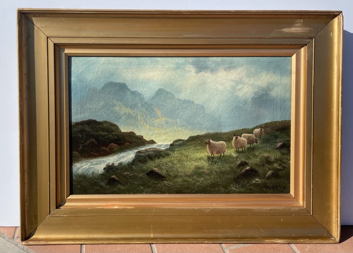 F.w. Kirtley (british, 19th Century) - Mountain Landscape With Sheep.-photo-4