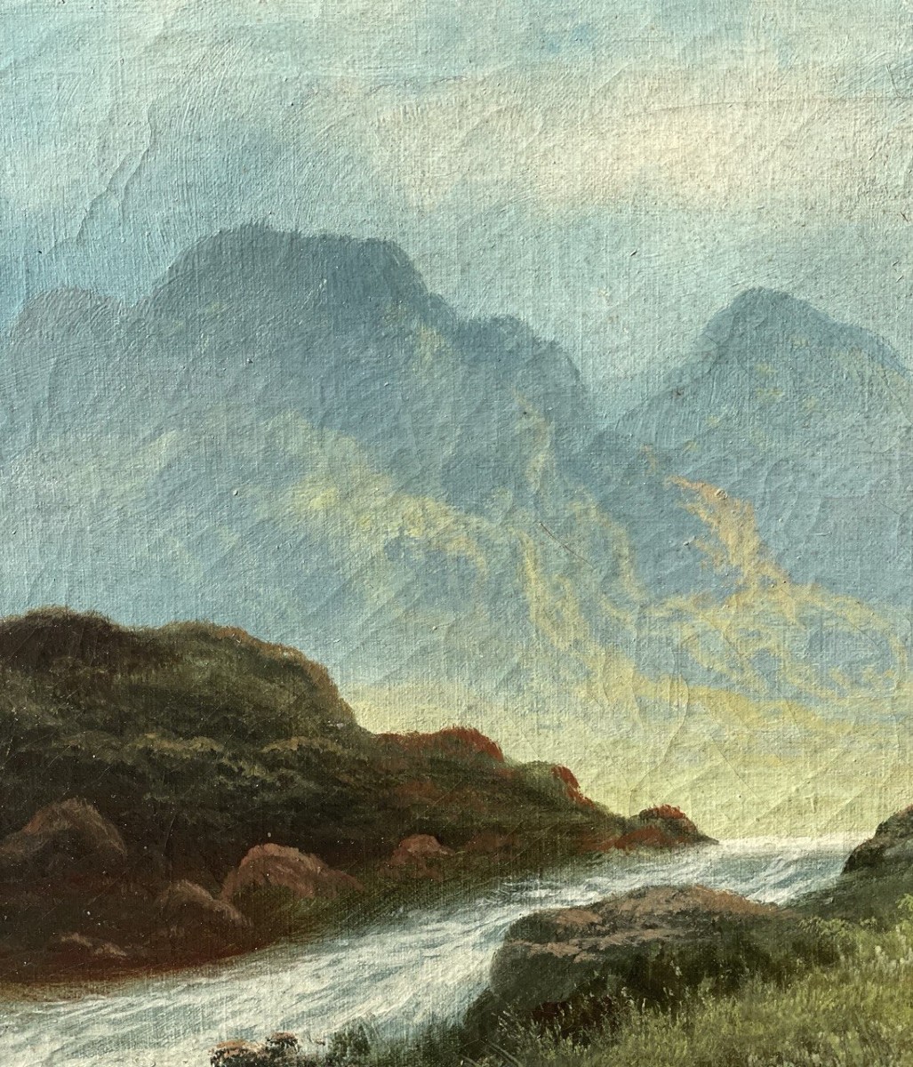 F.w. Kirtley (british, 19th Century) - Mountain Landscape With Sheep.-photo-2