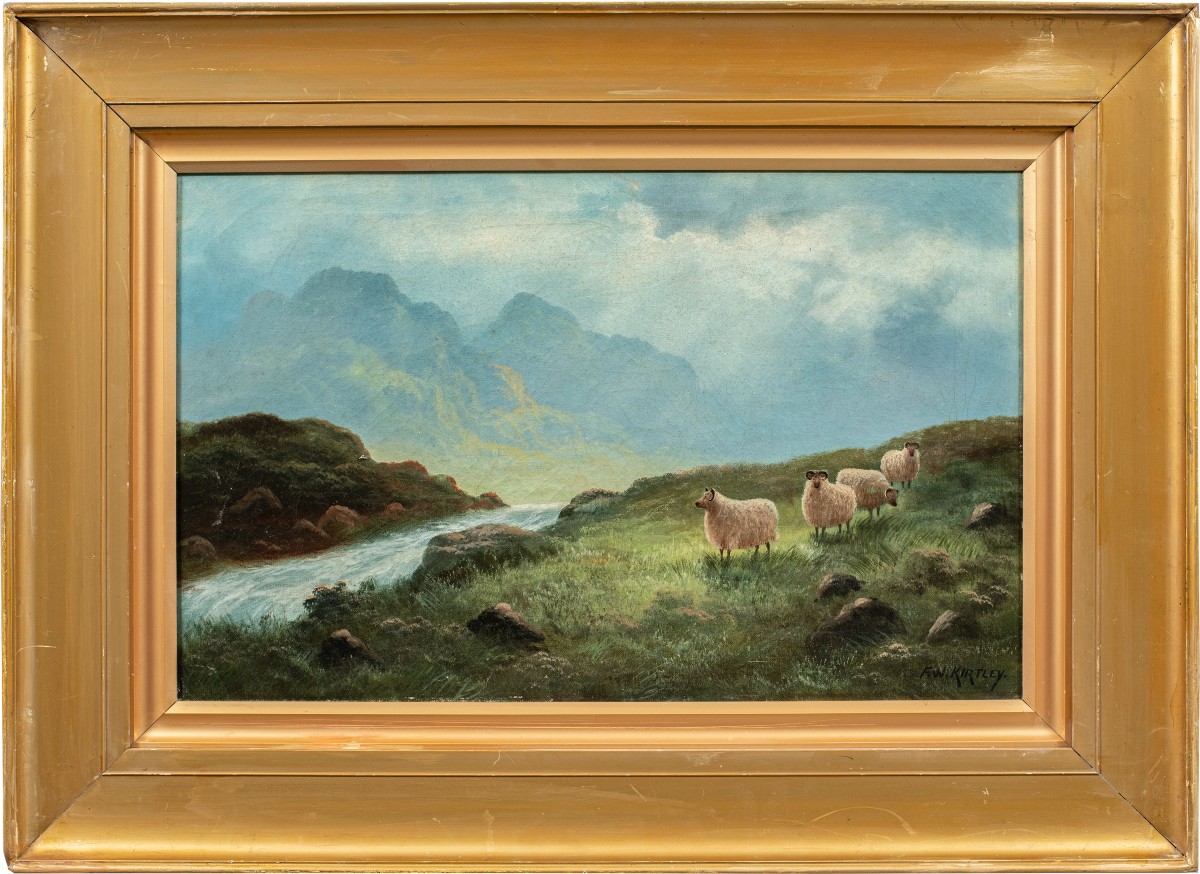 F.w. Kirtley (british, 19th Century) - Mountain Landscape With Sheep.