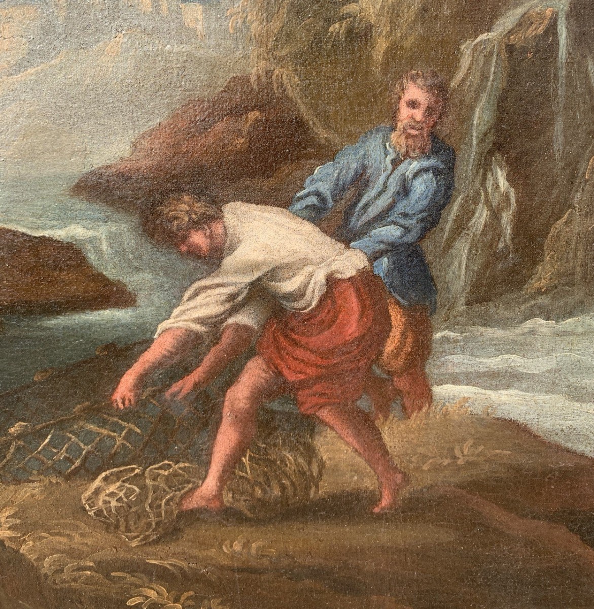 Attribué à Bartolomeo Pedon (Venise 1665 - Venise 1732) - Paysage fluvial avec pêcheurs.-photo-1