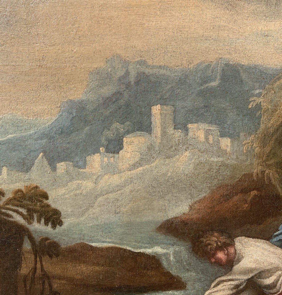 Attribué à Bartolomeo Pedon (Venise 1665 - Venise 1732) - Paysage fluvial avec pêcheurs.-photo-2