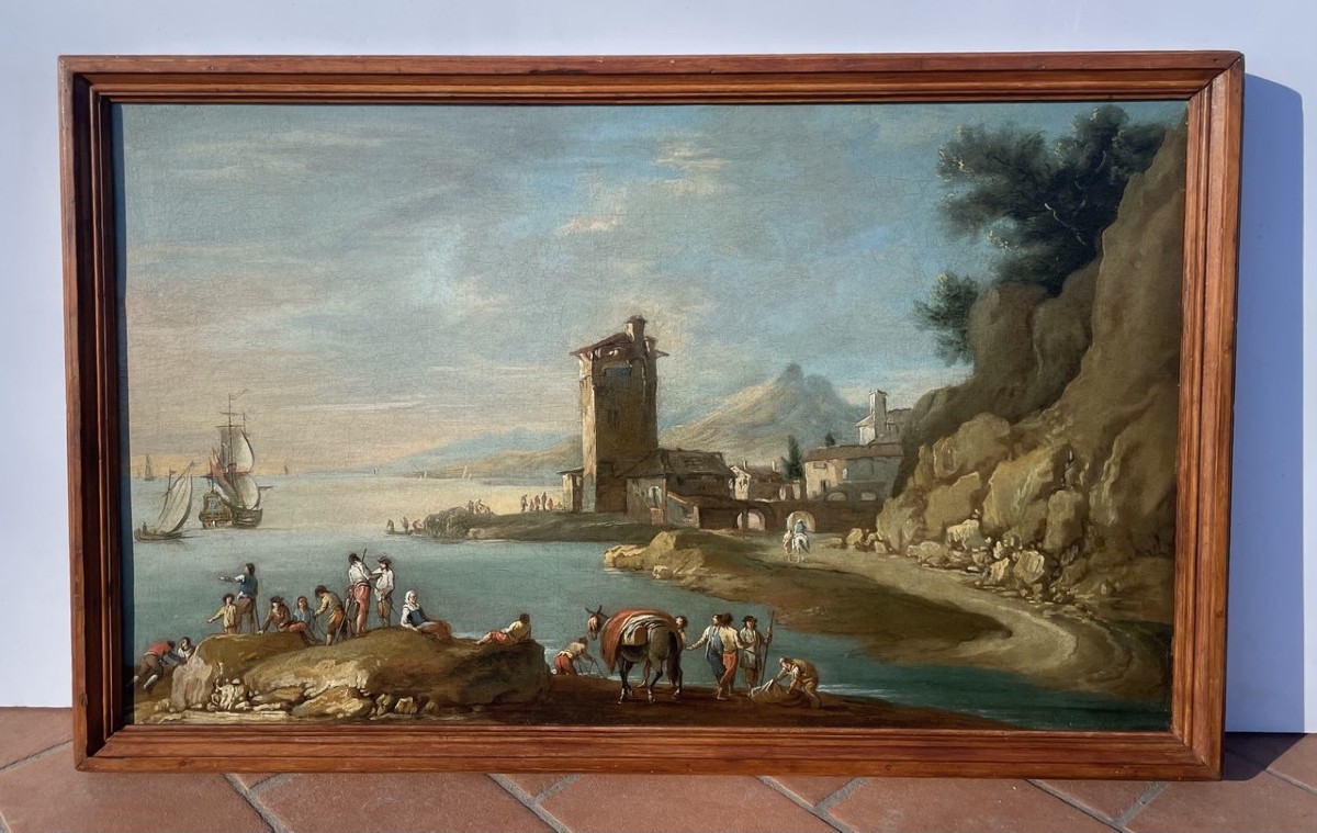 Attributed To Francesco Simonini (xviii) - Harbour Landscape With Tower And Figures.-photo-4