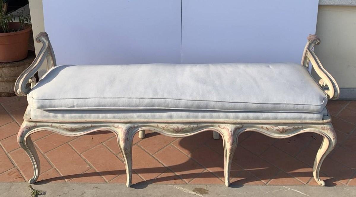 Wall Bench In Carved, Lacquered And Painted Wood. Venice, 18th Century.-photo-4