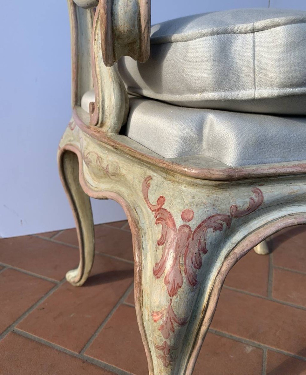 Wall Bench In Carved, Lacquered And Painted Wood. Venice, 18th Century.-photo-1