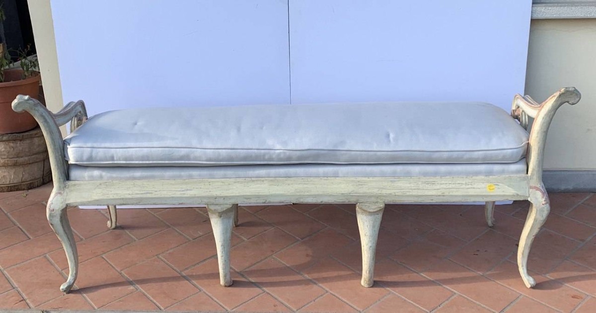 Wall Bench In Carved, Lacquered And Painted Wood. Venice, 18th Century.-photo-3