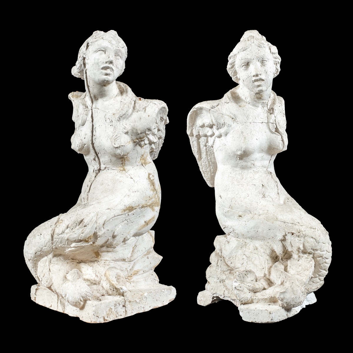 Italian Sculptor (17th Century) - Pair Of Winged Bicaudal Sirens.-photo-2