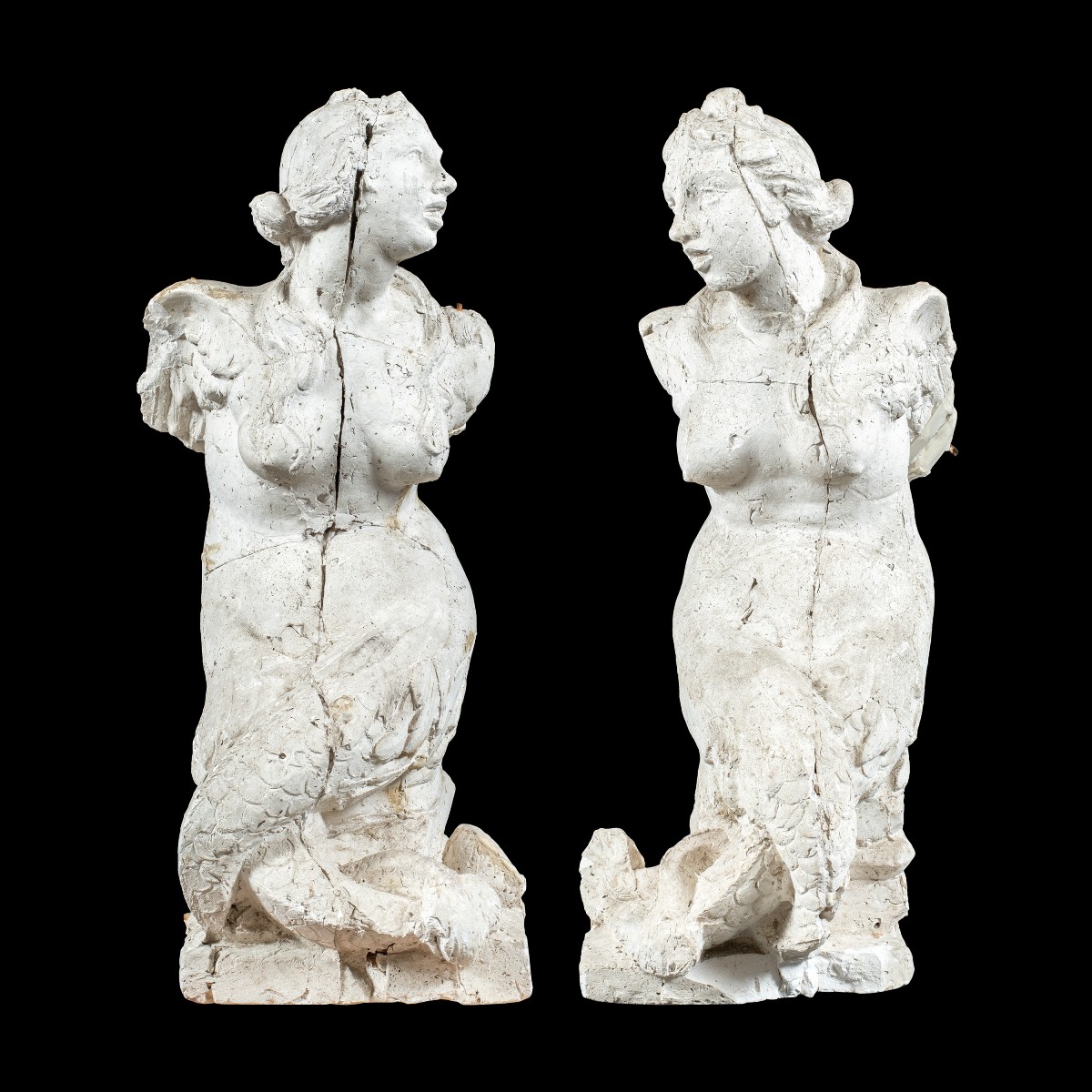 Italian Sculptor (17th Century) - Pair Of Winged Bicaudal Sirens.