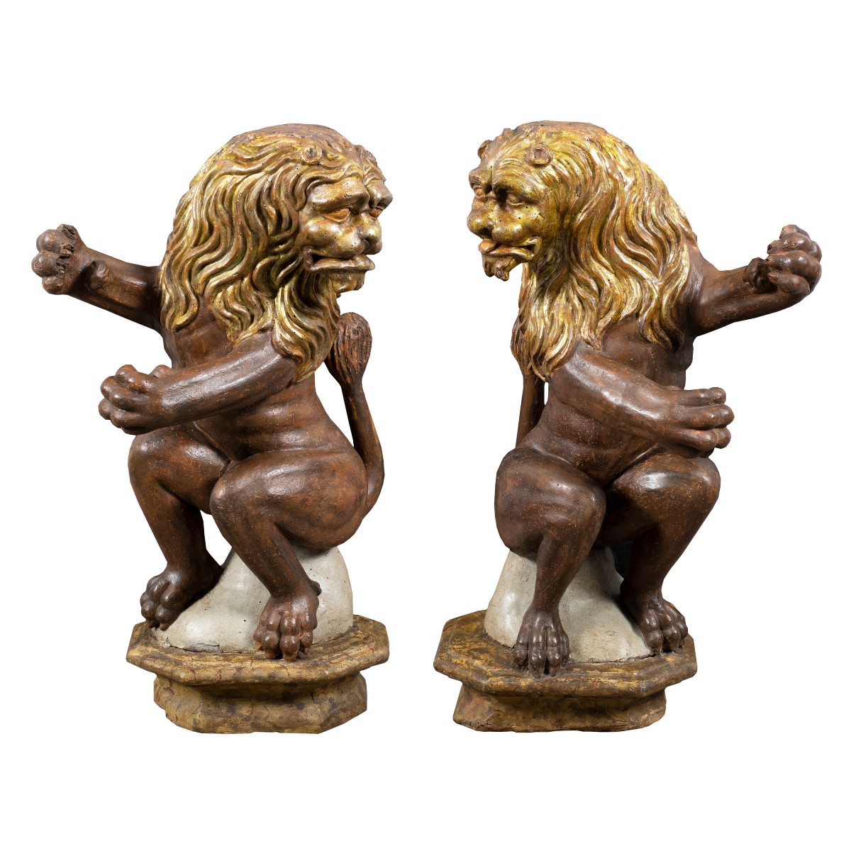 Sculpteur vénitien (fin du XVIe siècle) - Paire de lions porteurs d'étendard.-photo-2