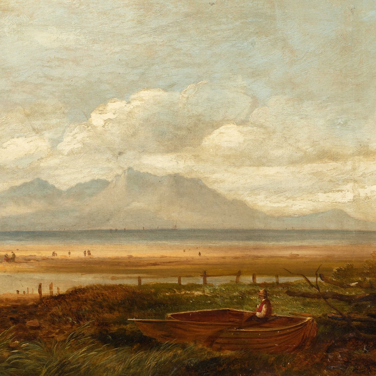 Peintre anglais (fin du XIXe siècle) - Paysage côtier avec château et pêcheur.-photo-2