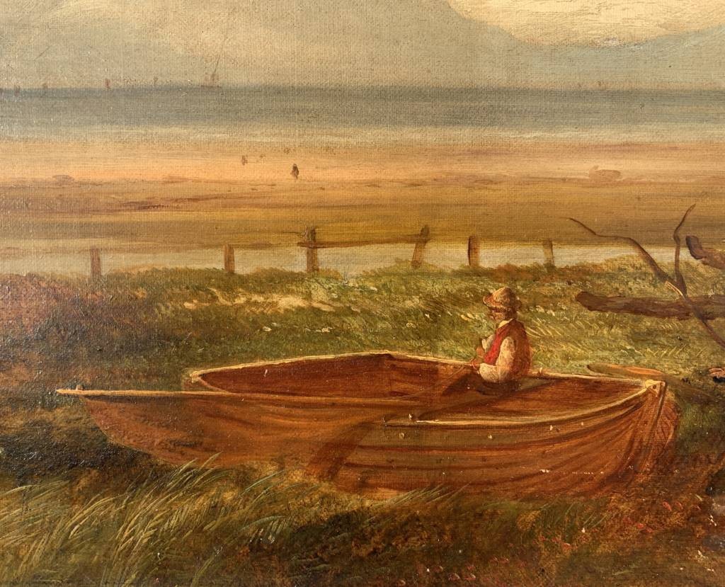 Peintre anglais (fin du XIXe siècle) - Paysage côtier avec château et pêcheur.-photo-2