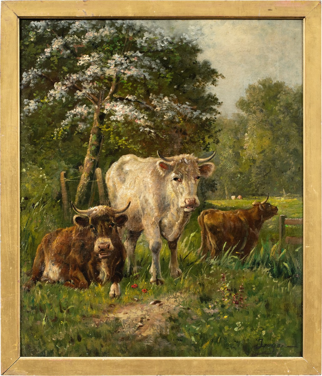 Peintre européen (fin du XIXe siècle) - Vaches au pâturage.