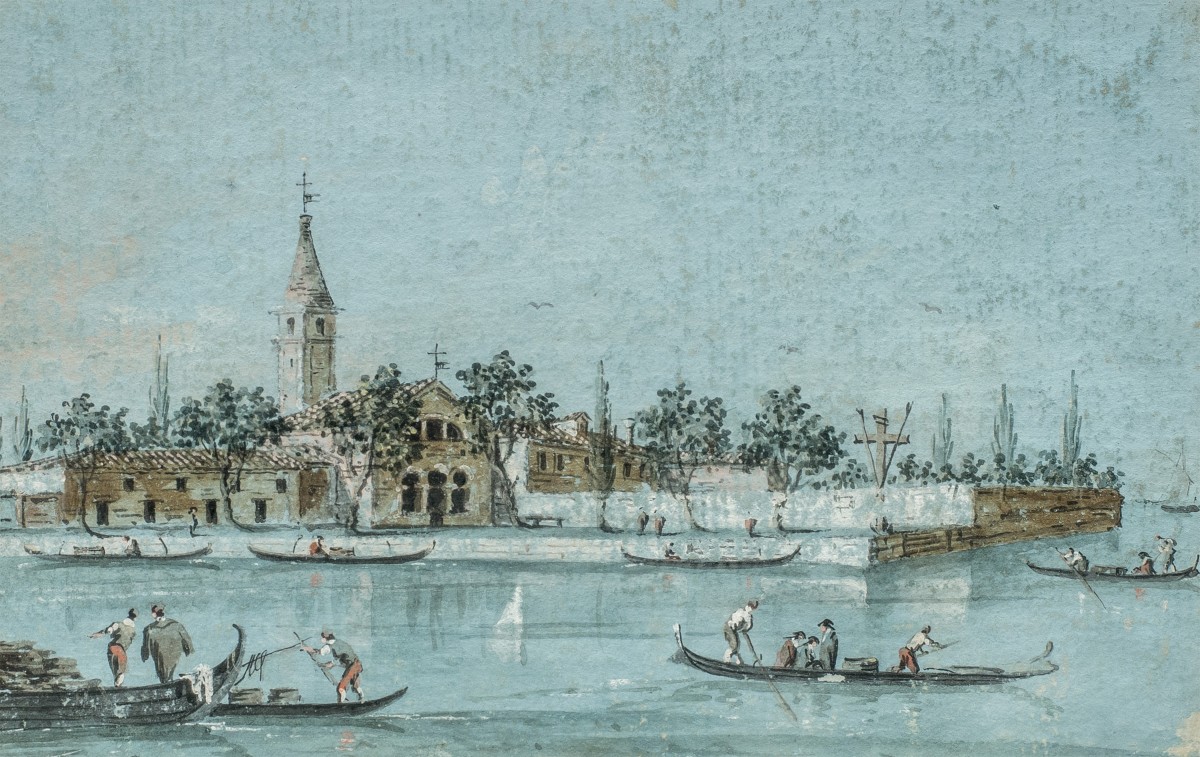 Giacomo Guardi (venice 1764 - 1835) - Venice, View Of The Island Of San Francesco Del Deserto.-photo-2