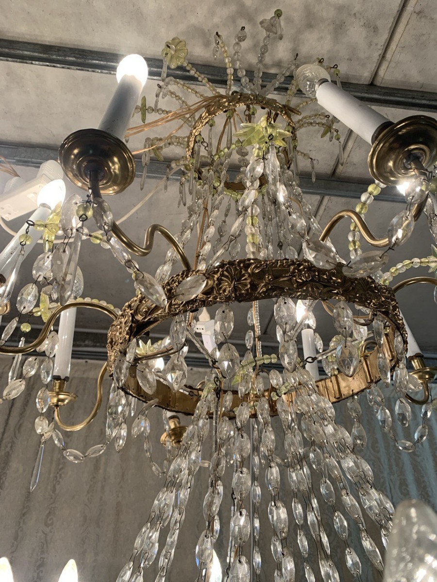Pair Of Important Sixteen-light Chandeliers In Crystal And Gilt Sheet Metal. Venice, Early 19th-photo-4