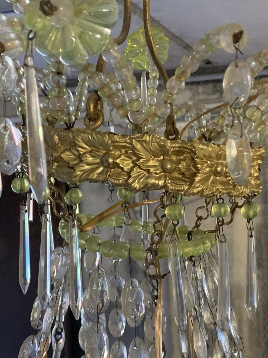 Pair Of Important Sixteen-light Chandeliers In Crystal And Gilt Sheet Metal. Venice, Early 19th-photo-2